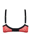 Biustonosz miękki wykonany z beżowej siatki oplecionej delikatną, czerwoną koronką.
 Miseczki dopasowują się do kształtu biustu, jednocześnie zapewniając mu odpowiednie wsparcie. Delikatna koronka ozdabia dolną część miseczki, dodając mu subtelności i kobiecego uroku, jednocześnie zdobiąc także górną część, co nadaje mu wyjątkowego, stylowego wyglądu.
Obwód z solidnej elastycznej siatki, na którą naszyta została koronka, brak bocznych fiszbin.
Ten model został zaprojektowany z myślą o Paniach z większym lub średnim biustem. Dzięki zastosowanym cięciom i wysokiej jakości materiałom gwarantuje doskonałe podtrzymanie biustu, zapewniając jednocześnie komfort noszenia przez cały dzień. Jego wyjątkowy design sprawia, że jest idealnym wyborem dla kobiet ceniących sobie zarówno funkcjonalność, jak i wyrafinowany kobiecy styl.
Konstrukcja-MS1DEZIRO
Skład surowcowy: 85% Poliamid, 10% Elastan, 5% Poliester.
 