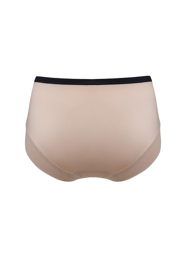 Zjawiskowe figi z wysokim stanem, przód ze wstawką z rózowej koronki, boki z beżowego tiulu, który zdobią czarne paseczki. Tył z beżowej mikrofibry, nogawki wykończone pdwójnym tiulem.
Skład surowcowy: 78% Poliamid, 12% Elastan, 5% Bawełna, 5% Poliester.
 
 