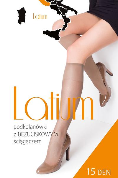 Podkolanówki damskie, gladkie, bezpalcowe, oplot 15 DEN. Skład: Poliamid 87%, Elastan 13%.
