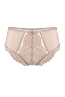 Figi pełne w kolorze mokka, przód z gładkiej satyny na bokach, środek i tył z bogatej koronki, bawełniany klin.
Skład surowcowy: 78% Poliamid, 12% Elastan, 5% Poliester, 5% Bawełna.