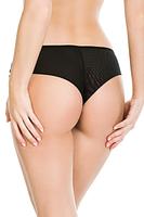 Figi typu brazyliany, tył wysoko wycięty wykonany z podwójnego tiulu.
Przód z koronką, na bokach na tiulu naszyte paseczki.
Skład surowcowy: 78% Poliamid, 12% Elastan, 5% Poliester, 5% Bawełna
 