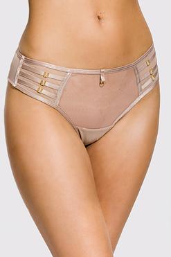 Beżowe figi brazylijskie Mediolano Naked 19064/1 z tiulem i paseczkami