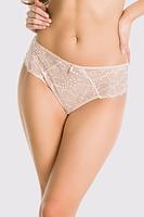 Figi brazyliany. Figi w cołości wykonane z delikanej koronki, tył płasko wykończony, bawełniany klin.
Skład surowcowy: 78% Poliamid, 12% Elastan, 5% Poliester, 5% Bawełna.
 