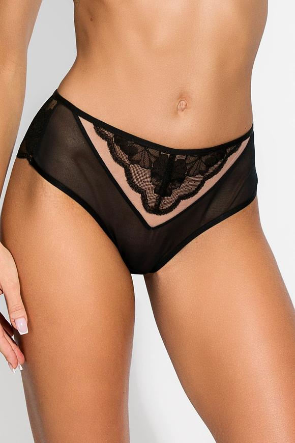 Figi są wykonane z delikatnych materiałów, idealnych dla kobiecej elegancji i komfortu. Tył całego modelu jest ozdobiony koronką, dodając mu delikatny i kuszący wygląd. Koronkowe zdobienia nadają mu subtelnego uroku i elegancji, sprawiając, że nosząca je kobieta czuje się wyjątkowo i pewnie.
Przód  wykonany jest z tiulu, co dodaje im lekkości i delikatności. Górna część przodu ma wstawkę z koronki, co podkreśla ich wyjątkowy design i dodaje im subtelności. Płaskie wykończenie sprawia, że są one dyskretne pod ubraniem, jednocześnie zapewniając wygodę noszenia.
Skład surowcowy: 78% Poliamid, 12% Elastan, 5% Poliester, 5% Bawełna.

 
 