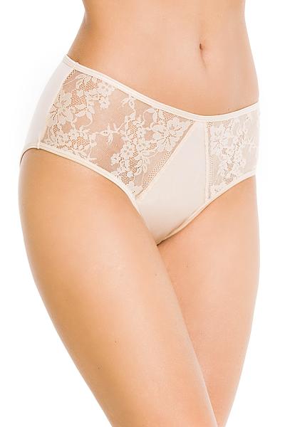 Figi klasyczne wykonane z mikrofibry, przód na bokach ze wstawkami z koronki
Skład: 78%Poliamid, 12%Elastan 5%Poliester, 5%Bawełna
 