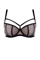 Efektowny biustonosz miękki o kroju balkonetki, miseczki wykonane z czarnej siatki, na którą naszyta została siatka w kolorze mokka.
Satynowe lamówki przykrywają pionowe cięcia.
Konstrukcja doskonale wyeksponuje biust a ozdobne paseczki pięknie ozdobią dekolt, ozdobne paseczki w dekolcie odpinają się.
Skład surowcowy: 85% Poliamid, 10% Elastan, 5% Poliester