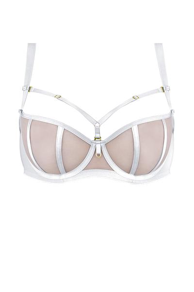 Biustonosz miękki o kroju balkonetki, miseczki wykonane z siatki, satynowe lamówki przykrywają pionowe cięcia.
Konstrukcja doskonale wyeksponuje biust a ozdobne paseczki pięknie ozdobią dekolt, ozdobne paseczki w dekolcie odpinają się
Skład surowcowy: 85% Poliamid, 10% Elastan, 5% Poliester