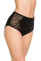 Figi wykonane z delikatnej bawełny,na biodrach i w okolicy ngawek wstawki z koronki.
Fason pełny z wysokim stanem, płasko wykończone szwy przy nogawkach i w pasie dla zwiększenia komfortu użytkowania.
 
Skład surowcowy: 95% Bawełna, 5% Elastan.