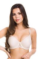 Gładki biustonosz z formowanymi miseczkami i odpinanymi ramiączkami. Miseczki z pianki, w dolnej części lekkie wypełnienie, dzięki któremu biust będzie lekko uniesiony ku górze. Zdecydowanym atutem tego modelu jest możliwość odpięcia ramiączek. Złote detale dodają elegancji i podkreślają nietuzinkowy charakter biustonosza. Boczki ze stabilnej siatki, brak fiszbin bocznych co zapewni wygodę użytkowania.
Skład: 85% poliamid, 10% elastan, 5% poliester.