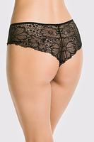 Figi brazyliany.
Figi w cołości wykonane z delikanej koronki, tył płasko wykończony, bawełniany klin.
Skład surowcowy: 78% Poliamid, 12% Elastan 5% Poliester, 5% Bawełna.