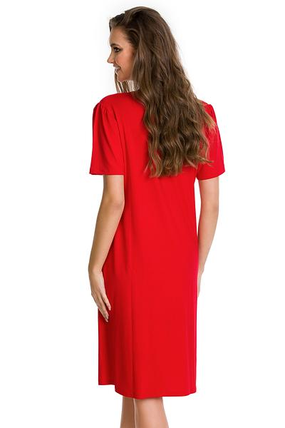 Koszulka nocna z delikatnej wiskozy, dekolt marszczony, ozdobiony koronką.
Krótki rękaw, długość przed kolano.
Skład surowcowy: 94% Wiskoza, 6% Elastan.
 