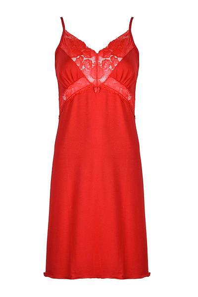 Koszulka nocna z delikatnej wiskozy, dekolt i pas ozdobiony koronką.
Wąskie ramiączko z regulacją, długość przed kolano.
Skład surowcowy: 94% Wiskoza, 6% Elastan.
 