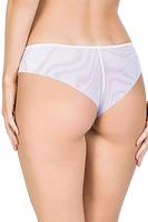 Figi typu brazyliany, tył wysoko wycięty wykonany z podwójnego tiulu.
Przód z koronką, na bokach paseczki z regulacją.
Skład surowcowy: 78%Poliamid, 12%Elastan, 5%Poliester, 5%Bawełna
 