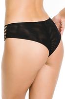 Niezwykłe figi typu brazyliany. Tył z podwójnego tiulu, wysoko wycięty. Boczki z regulowanymi paseczkami, kółeczka i regulatory w kolorze złota.
Skład: 78% Poliamid, 5% Poliester, 12% Elastan, 5% Bawełna
 
 