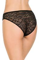 Koronkowe figi wyżej wycięte na biodrach.
Cołość wykonana z miękkiej elastycznej koronki.
Skład surowcowy: 78% Poliamid, 12% Elastan, 5% Poliester, 5% Bawełna
 