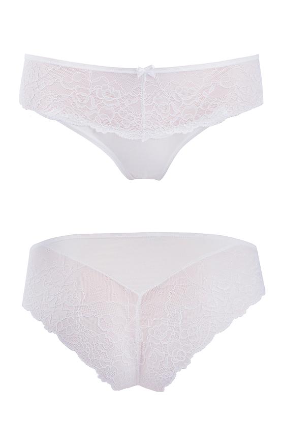 Figi damskie z bawełny i delikatnej koronki o motywie kwiatowym.
Skład: bawełna 95%, elastan 5%.