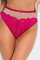 Figi wysokie wykonane z beżowej siatki i różowej koronki. 
Skład: 78% Poliamid, 12% Elastan, 5% Poliester, 5% Bawełna
 
 