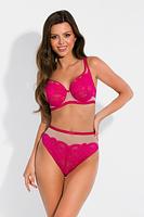 Figi wysokie wykonane z beżowej siatki i różowej koronki. 
Skład: 78% Poliamid, 12% Elastan, 5% Poliester, 5% Bawełna
 
 