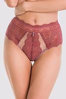 Figi wysokie w całości wykonane z miękkiej koronki, podwyższony stan wysmukla talię a koronkowe zakończenie pośladków zapewni komfort w użytkowaniu.
Skład surowcowy: 78% Poliamid, 12% Elastan, 5% Poliester, 5% Bawełna.
 