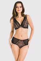 Figi wykonane z czarnej siateczki, środek z beżowego tiulu pokrytego czarnym plenem z kwiatowym motywem, tył cały z siatki, płasko wykończony-idealny pod obcisłe kreacje.
Skład: 78% Poliamid, 12% Elastan, 5% Poliester, 5% Bawełna
 