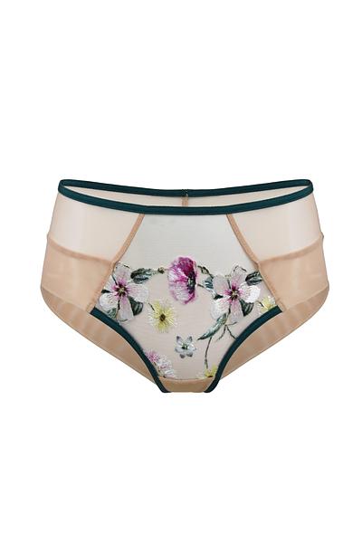 Zmysłowe figi z wyciętym tyłem wykonanym z beżowej delikatnej siatki.
Przód zdobi koronka z kwiatowym motywem, boczki i tył z podwójnego tiulu, taśmy w kolorze szmaragdowym.
Skład: 78% Poliamid,12% Elastan, 5% Poliester, 5% Bawełna


 