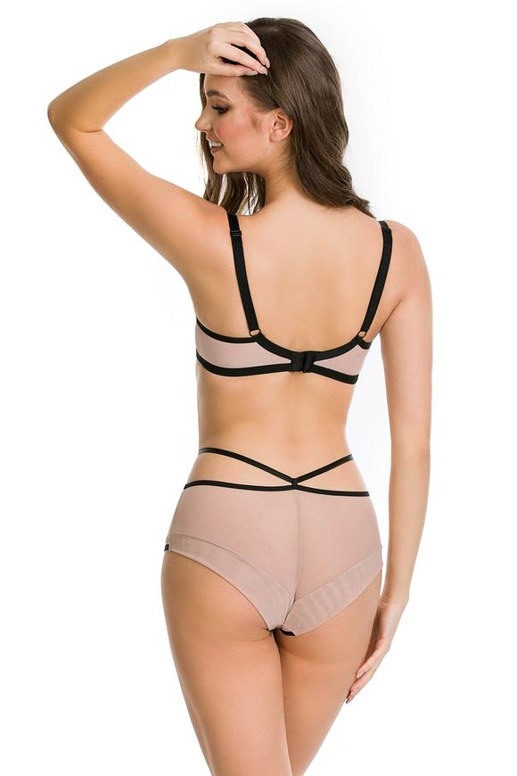 Klasyczne figi wykonane z beżowej siateczki.
Czarne kontrastowe przeszycia i ozdobny pasek w talii nadają niebanalnego charakteru.
Skład surowcowy: 78% Poliamid, 12% Elastan, 5% Poliester, 5% Bawełna.
 
