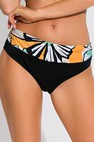 Figi kąpielowe w klasycznym fasonie, w górnej części marszczenie z wzorzystej mikrofibry, dół i tył czarny gładki.
Skład surowcowy: 80% Poliamid, 20% Elastan
 