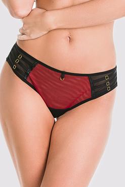 Figi brazyliany Mediolano Naked 19064 Red – Zmysłowy tiul i złote detale