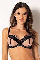 Biustonosz miękki. 
Miseczki wykonane z beżowej siatki. Górna linia miseczek ozdobiona koronką, która obleka również obwód biustonosza.
Skład surowcowy: 85% Poliamid, 10% Elastan, 5% Poliester
 