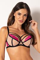 Biustonosz miękki z fiszbinami.
Miseczki wykonane z beżowej siatki, różowa koronka umieszczona w górnej części miseczek dodaje uroku a czarne taśmy podkreślają nietuzinkowy charakter modelu. Obwóz z siatki, bez bocznej fiszbiny. Dekolt zdobią odpinane paseczki z regulacją. 
Biustonosz dedykowany dla średnich i dużych biustów.
Konstrukcja MS1 DEZIRO
Skład: 85% Poliamid, 10% Elastan, 5% Poliester
 