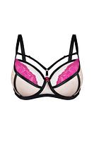 Biustonosz miękki z fiszbinami.
Miseczki wykonane z beżowej siatki, różowa koronka umieszczona w górnej części miseczek dodaje uroku a czarne taśmy podkreślają nietuzinkowy charakter modelu. Obwóz z siatki, bez bocznej fiszbiny. Dekolt zdobią odpinane paseczki z regulacją. 
Biustonosz dedykowany dla średnich i dużych biustów.
Konstrukcja MS1 DEZIRO
Skład: 85% Poliamid, 10% Elastan, 5% Poliester
 