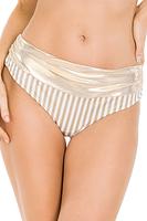 Zabłyśnij!
Komfortowe figi Saint Tropez to uzupełneinie biustonosza kąpielowego w złotej kolorystyce.
Górna część fig z marszczonej  złotej mikrofibry, dół i tył w paseczki ze złotą nitką.
Fason ukryje niedoskonałości i pięknie podkreśli opaleniznę.
Skład surowcowy: 80% Poliamid, 20% Elastan
 
 