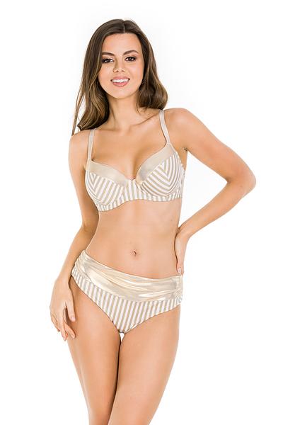 Zabłyśnij!
Miseczki z siatki konstrukcyjnej, która zapewni podtrzymanie i utrzymanie biustu "w ryzach".
Górna część miseczki ze złotej mikrofibry, dół w paseczki ze złotą nitką. Takie połączenie materiałów sprawi, że będziesz wyglądać wyjątkowo!
Chcesz się wyróżnić? Ten kostium jest dla Ciebie.
Ramiączka z regulacją, zapięcie na plecach na wygodny zaczep.
Do kompletu polecamy komfortowe figi z marszczeniem w pasie.
Skład surowcowy: 80% Poliamid, 20% Elastan
 
 