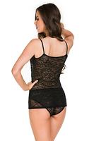 Koronkowy komplet
Delikatna koszulka na wąskich ramiączkach i klasyczne fgi wykonane z plenu z motywem kwiAtowym.
Skład surowcowy: 78% Poliamid, 12% Elastan, 5% Bawełna.
 
 