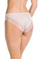 Figi klasyczne wykonane z beżowej delikatnej mikrofibry.
Przód z wstawkami z tiulu na bokach, tył wykończony koronką, bawełniany klin.
Skład surowcowy: 91% Poliamid, 5% Bawełna, 4% Elastan.

 