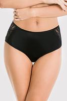 Wysokie figi brazyliany, boczki ze wstawką z koronki, tył z mikrofibry, dół wykończony podwójnym tiulem, wysoko wyciety na pośladkach.
Skład surowcowy: 91% Poliamid, 5% Bawełna, 4% Elastan
 