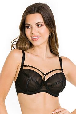 Czarny biustonosz Mediolano Naked Soft 19064 – tiul i złote detale