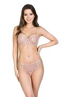 Biustonosz miękki o kroju balkonetki, miseczki wykonane z siatki, satynowe lamówki przykrywają pionowe cięcia.
Konstrukcja doskonale wyeksponuje biust a ozdobne paseczki pięknie ozdobią dekolt, ozdobne paseczki w dekolcie odpinają się
Skład surowcowy:
Skład surowcowy: 85% Poliamid, 10% Elastan, 5% Poliester