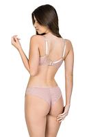 Biustonosz miękki o kroju balkonetki, miseczki wykonane z siatki, satynowe lamówki przykrywają pionowe cięcia.
Konstrukcja doskonale wyeksponuje biust a ozdobne paseczki pięknie ozdobią dekolt, ozdobne paseczki w dekolcie odpinają się
Skład surowcowy:
Skład surowcowy: 85% Poliamid, 10% Elastan, 5% Poliester