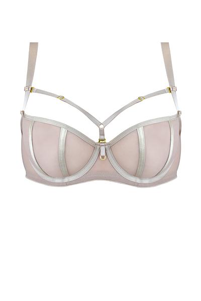 Biustonosz miękki o kroju balkonetki, miseczki wykonane z siatki, satynowe lamówki przykrywają pionowe cięcia.
Konstrukcja doskonale wyeksponuje biust a ozdobne paseczki pięknie ozdobią dekolt, ozdobne paseczki w dekolcie odpinają się
Skład surowcowy:
Skład surowcowy: 85% Poliamid, 10% Elastan, 5% Poliester