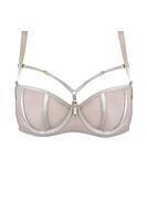 Biustonosz miękki o kroju balkonetki, miseczki wykonane z siatki, satynowe lamówki przykrywają pionowe cięcia.
Konstrukcja doskonale wyeksponuje biust a ozdobne paseczki pięknie ozdobią dekolt, ozdobne paseczki w dekolcie odpinają się
Skład surowcowy:
Skład surowcowy: 85% Poliamid, 10% Elastan, 5% Poliester