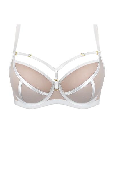 Biustonosz miękki, w konstrukcji D e z i r o, z miseczkami wykonanymi z dwóch warstw tiulu. Konstrukcja jednocześnie stabilna i lekka, krój miseczek z białymi przeszyciami i beżowym tiulem dodaje zmysłowego charakteru a całość zwieńczają paseczki na dekolcie. Haftki i regulatory w złotym kolorze nadają całości elegancji.
Biustonosz idealnie sprawdzi się na niemal każdym biuście!
Skład: 85% Poliamid, 10% Elastan, 5% Poliester.