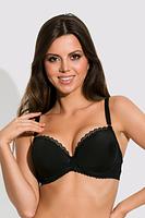Biustonosz push up, miseczki gładkie, termicznie formowane, góra zakończona koronką, wnętrze z bawełny, wyjmowane wkładki push up.
Ramiączka odpinane, obwód z koronki podszytej siatką. Konstrukcja na mały i średni biust.
Skład surowcowy: 78% Poliamid, 10% Elastan, 7% Bawełna, 5% Poliester.