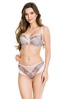 Biustonosz miękki, miseczki z szarej siatki z pomarańczowym haftem z motywem kwiatowym.
Biustonosz przeznaczony dla średniego i dużego biustu. Konstrukcja zbierająca i doskonale podtrzymująca biust.
Skład surowcowy: 85% Poliamid, 10% Elastan, 5% Poliester.

 