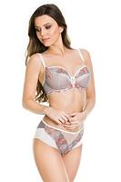 Biustonosz miękki, miseczki z szarej siatki z pomarańczowym haftem z motywem kwiatowym.
Biustonosz przeznaczony dla średniego i dużego biustu. Konstrukcja zbierająca i doskonale podtrzymująca biust.
Skład surowcowy: 85% Poliamid, 10% Elastan, 5% Poliester.

 