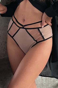 Figi Mediolano Disco 19154 – Beżowa siateczka z kontrastowymi przeszyciami