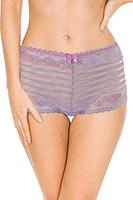 Klasyczne figi wykonane z szrej koronki z amarantowymi kwiatuszkami. Fason zabudowany na bokach, dół wykończony  na płasko.
Sład surowcowy: 91% Poliamid, 5% Bawełna, 4% Elastan