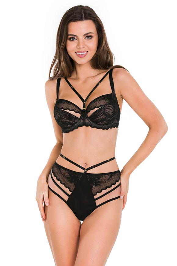 BIustonosz miękki.
Miseczki z beżowej siatki pokrytej czarną delikatną koronką.
W dekolcie ozdobny pasek, którego zakończenie imituje dodatkowe ramiączka na plecach. Pasek jest odpinany.
Konstrukcja odpowiednia dla Pań z dużym i średnim biustem, zastosowane cięcia i materiały zapewenią doskonałe podtrzymanie biustu.
Skład surowcowy: 85% Poliamid, 10% Elastan, 5%Poliester.