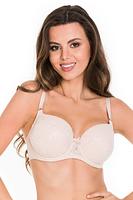 Biustonosz cały usztywniony. Miseczki pokryte gładkim plenem. 
Biustonosz sprawdzi sie na średnim i dużym biuście, okala i unosi piersi a usztywnienie zarówno górnej jak i dolnej miseczki zapewni doskonały kształt piersi w każdej kondycji.
Ramiączka regulowane, nieodpinane. 
Skład surowcowy: 88%Poliamid, 8%Bawełna, 4%Elastan