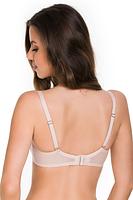 Biustonosz cały usztywniony. Miseczki pokryte gładkim plenem. 
Biustonosz sprawdzi sie na średnim i dużym biuście, okala i unosi piersi a usztywnienie zarówno górnej jak i dolnej miseczki zapewni doskonały kształt piersi w każdej kondycji.
Ramiączka regulowane, nieodpinane. 
Skład surowcowy: 88%Poliamid, 8%Bawełna, 4%Elastan